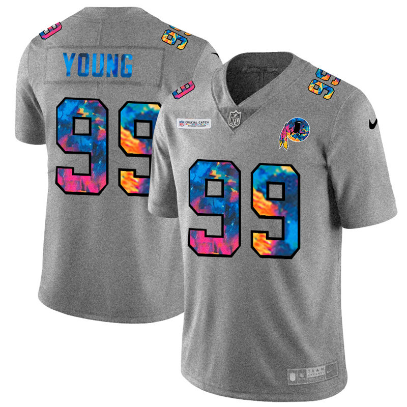 NFL Washington Redskins #99 Chase Young Men Nike MultiColor 2020  Crucial Catch  Jersey Grey